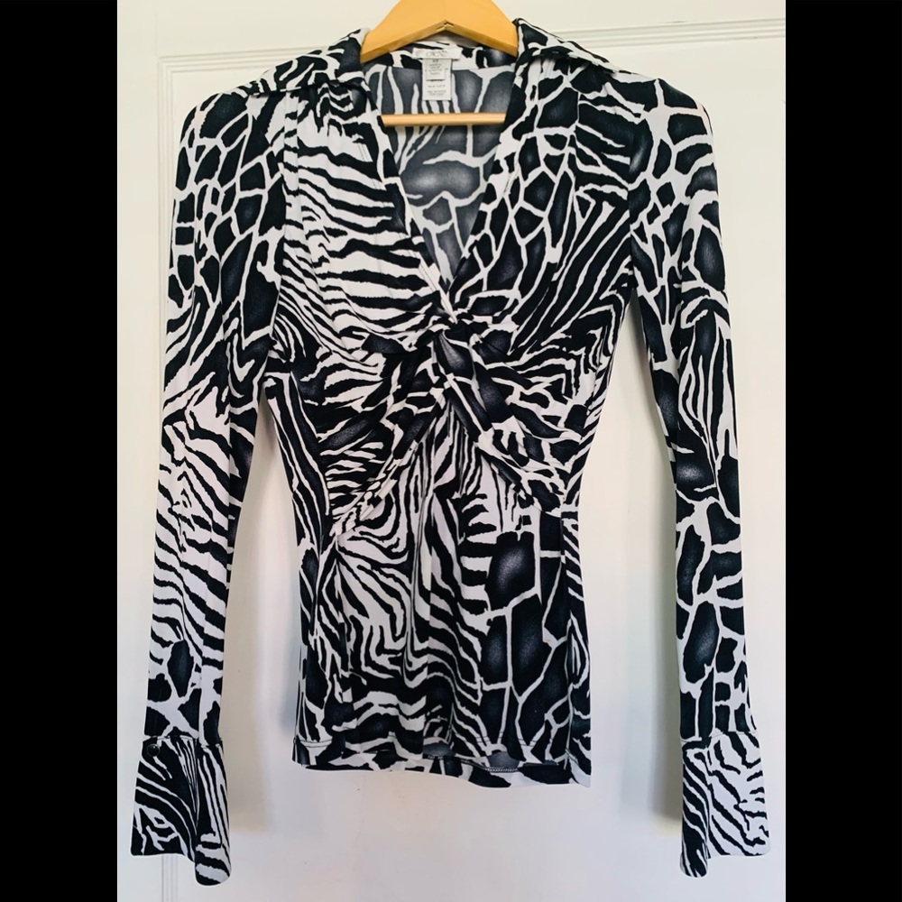 Cache ZEBRA Print Blouse twisted in the front with flared sleeves  Size XS